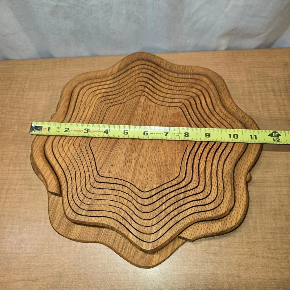 Vintage Collapsible‎ Wooden Centerpiece Basket Trivet Folds Flat Spiral Cut Bowl